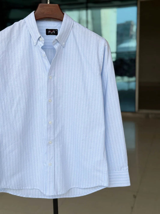 Oxford Pinstripe Shirt – Sky, Sky Blue, front view