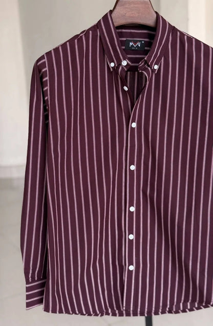 Premium Stripe Shirt – Maroon, Maroon, front view