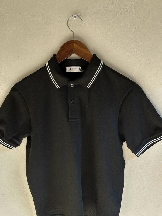 Tipped Collar Polo, Black, front view